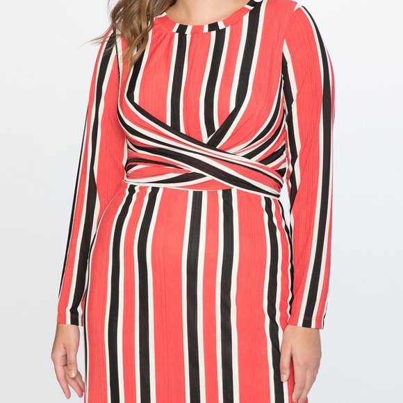 Eloquii Striped Ottoman Tie Back Midi Dress - Picture 2 of 4